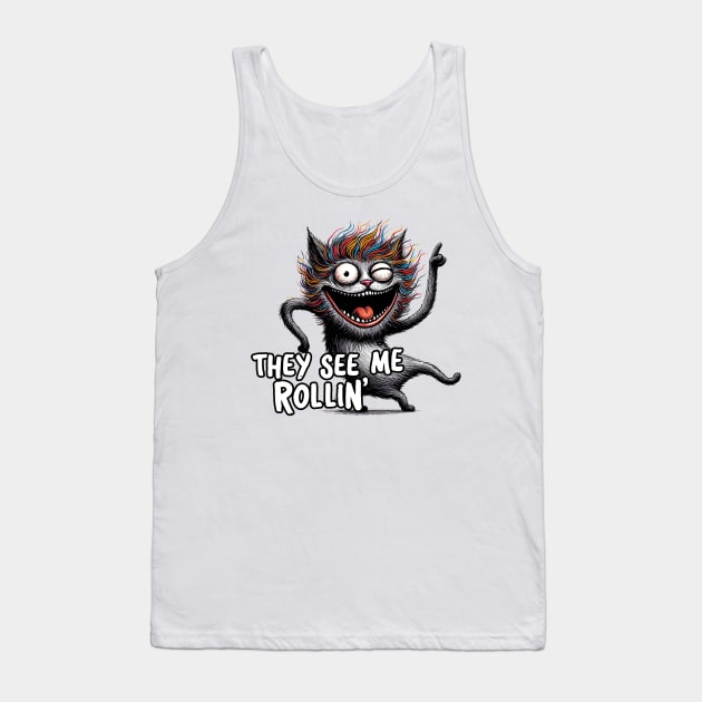 Black Cat - They See Me Rollin Tank Top by Cutetopia